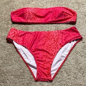 SHEIN Pink Leopard Bikini 3Xl New Bandeau Top High Waist Plus Size